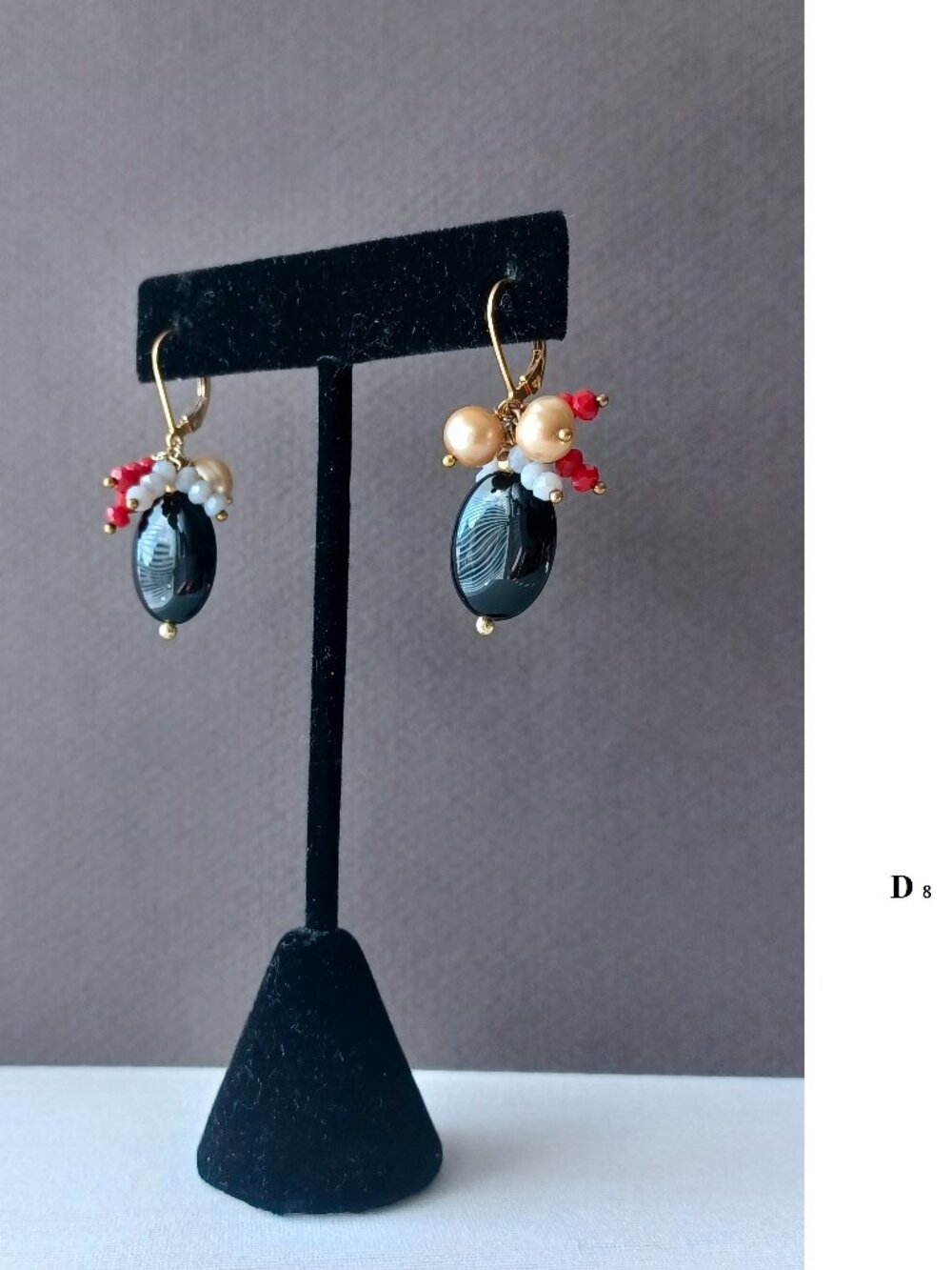 New High polished black agate with  crystal handmade earring